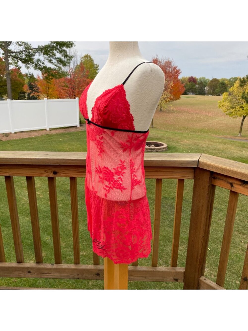 Victoria's Secret Very Sexy Red Lace Babydoll Lingerie L Strappy Romantic Floral - Picture 8 of 13